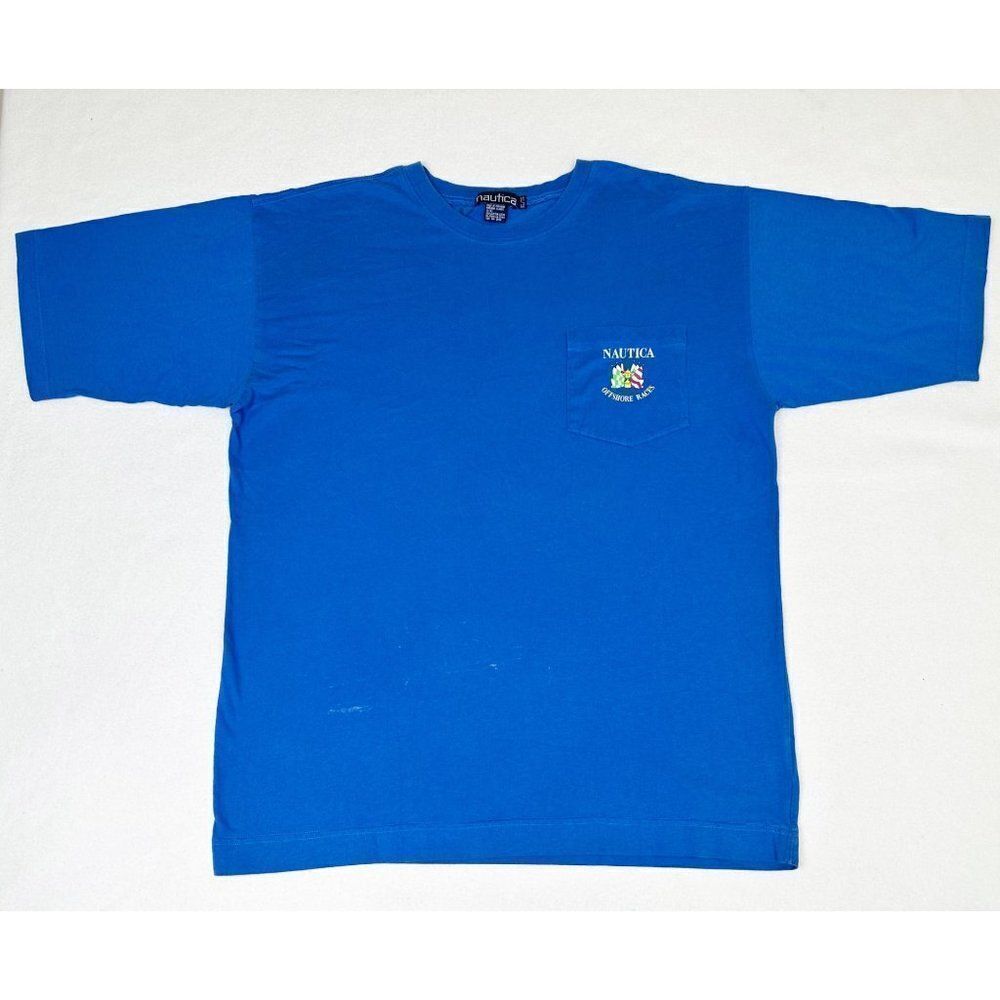 Vintage 90s Nautica T-Shirt Blue XL Offshore Races Boating Sailing Ocean